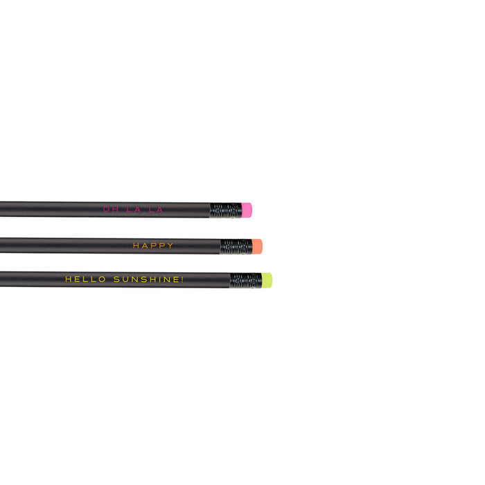Bleistift "Neon" | 3er Set mit Spruch & Radiergummi | pink, orange, gelb