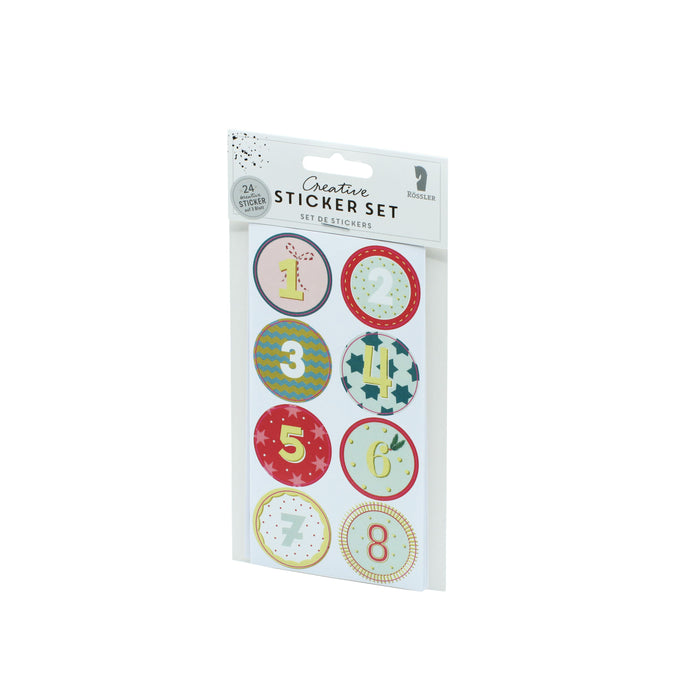 Sticker mit Weihnachtsmotiv | 24 Sticker mit Zahlen von 1 bis 24 | DIY-Adventskalender