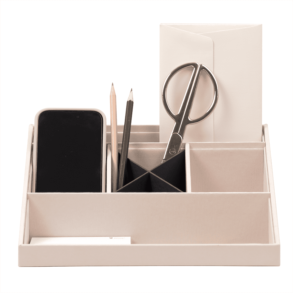 Schreibtisch Organizer mit verschiedenen Utensilien wie Stift & Schere. Farbe: Powder