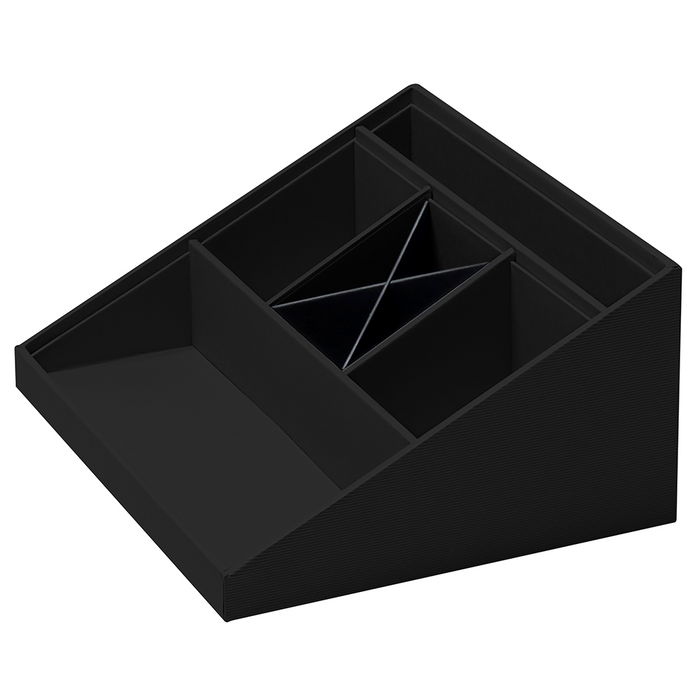 Rössler SOHO Schreibtisch Organizer, Multifunktionales Schreibtisch Zubehör mit 6 Fächern, Ideal als Büro Organizer, Stiftehalter oder Ordnungssystem, Platzsparend & handverleimt, Farbe: Schwarz — Rössler Papier