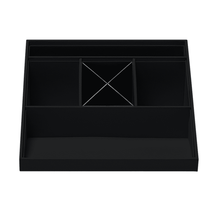 Rössler SOHO Schreibtisch Organizer, Multifunktionales Schreibtisch Zubehör mit 6 Fächern, Ideal als Büro Organizer, Stiftehalter oder Ordnungssystem, Platzsparend & handverleimt, Farbe: Schwarz — Rössler Papier