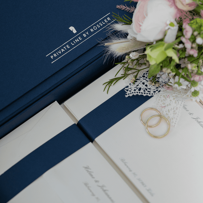 Personalisierbare Briefpapier Kassette | Edles Papier in Weiß | 60 Stück | blau