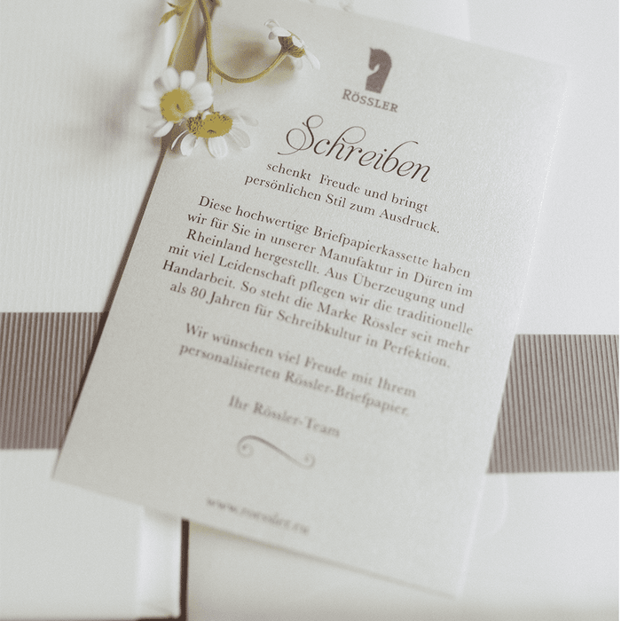 Personalisierbare Briefpapier Kassette | Edles Papier in Weiß | 60 Stück | taupe