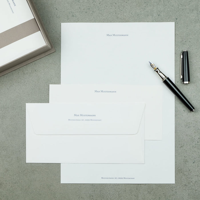 Briefpapierkassette personalisiert, Weißer Inhalt, Taupe