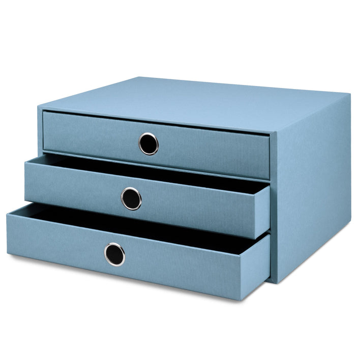 3er Schubladenbox für A4, Denim-Blau