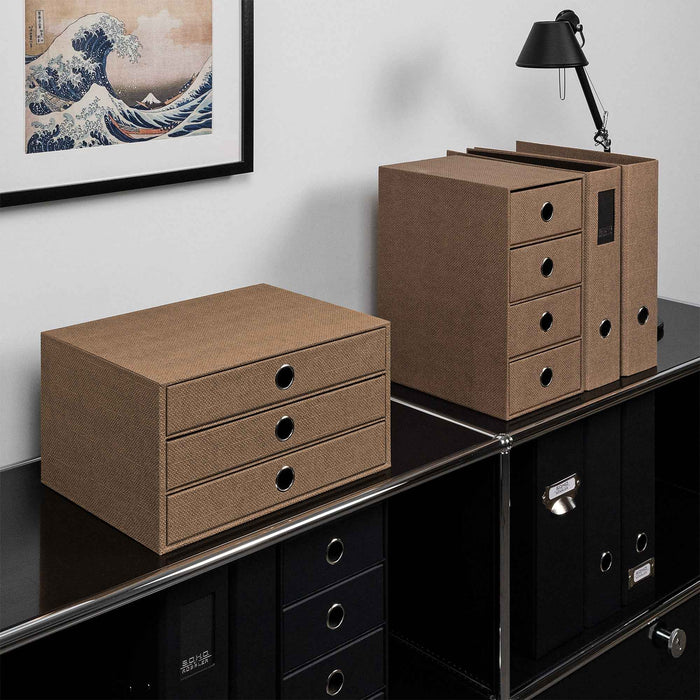 3er Schubladenbox für A4, Haselnuss-Braun