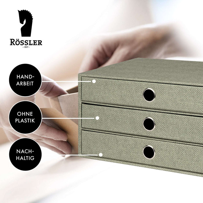 3er Schubladenbox für A4, Salbei-Grün