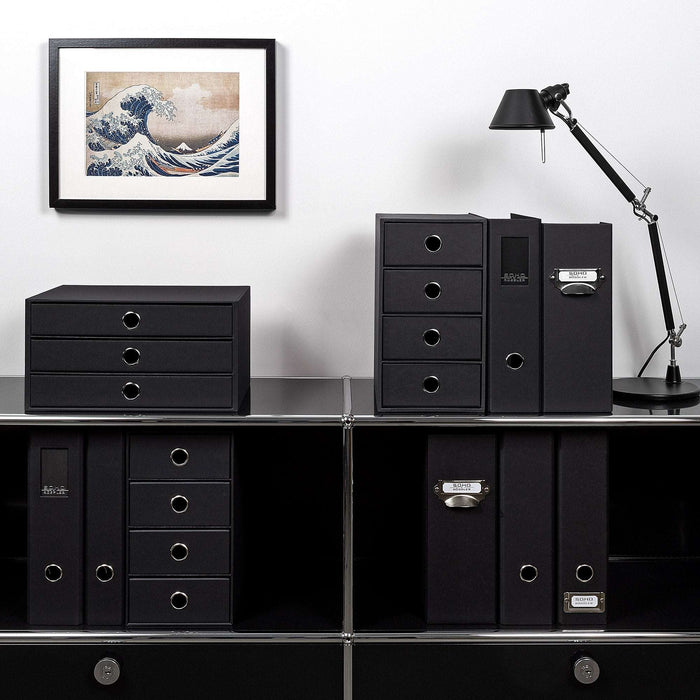 3er Schubladenbox für A4, Schwarz