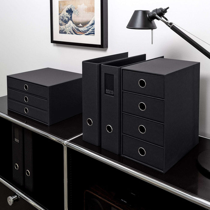 3er Schubladenbox für A4, Schwarz