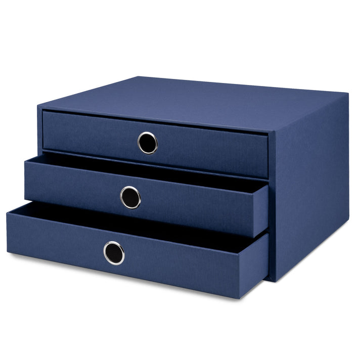 3er Schubladenbox für A4, Navy-Blau