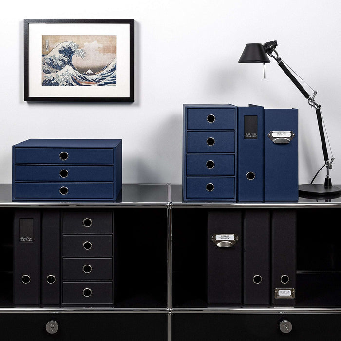 3er Schubladenbox für A4, Navy-Blau