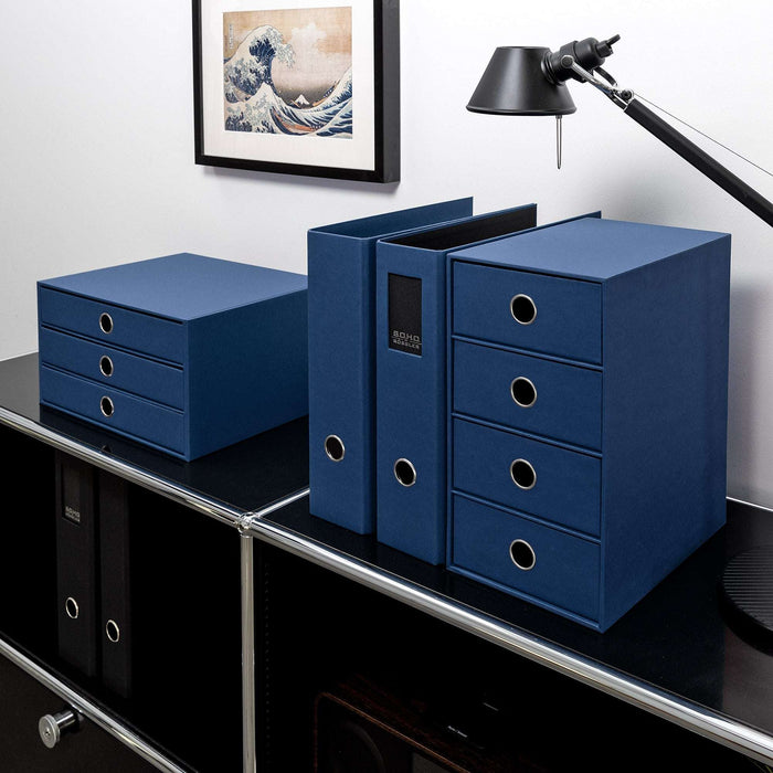 3er Schubladenbox für A4, Navy-Blau