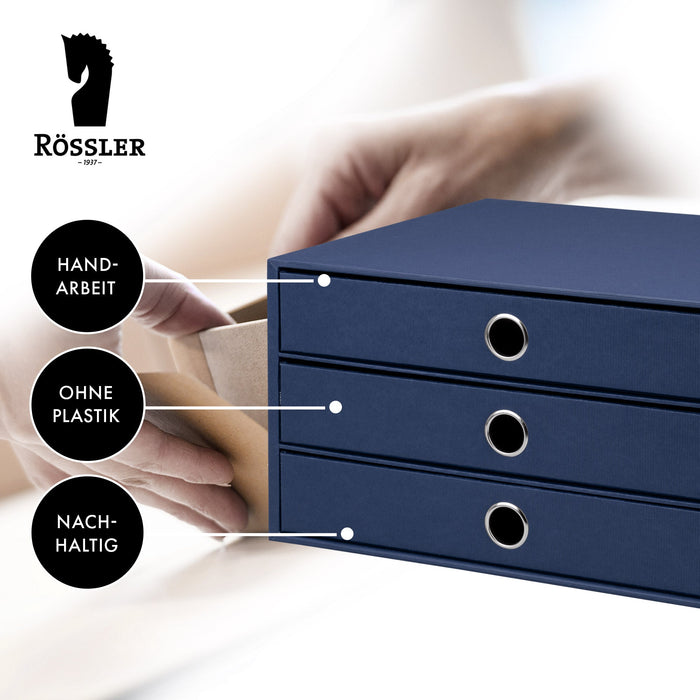 3er Schubladenbox für A4, Navy-Blau