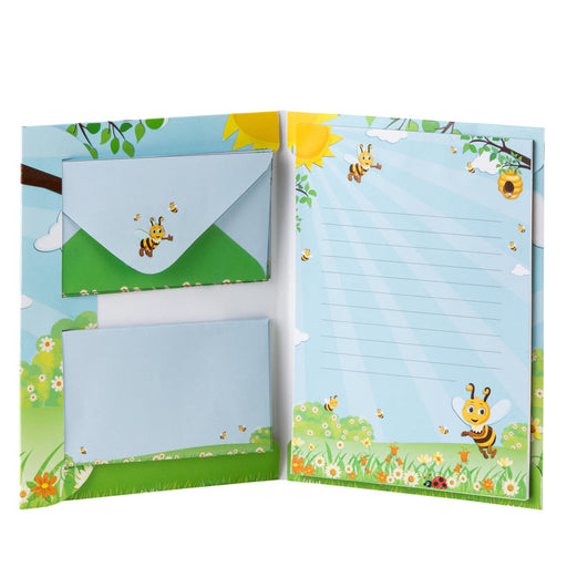 Kinder-Briefpapiermappe mit einer Biene, offene Ansicht
