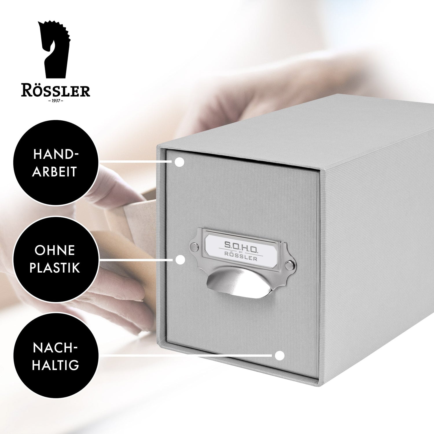 1er Schubladenbox für CDs, Stone-Grau, Mit Griff. Handarbeit, ohne Plastik und Nachhaltig.