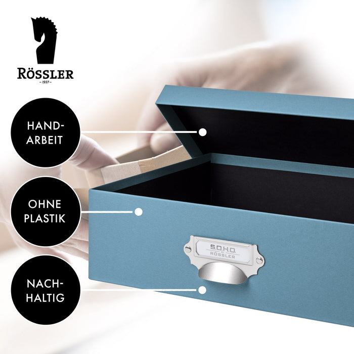 Aufbewahrungsbox mit Griff für A4, Denim-Blau