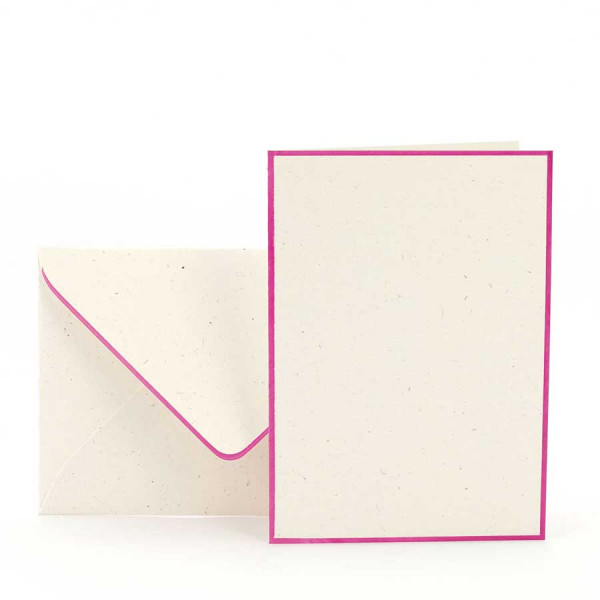 Karten-Set A6, Creme, Pink gerändert