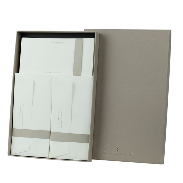 Briefpapierbox personalisiert, Weißer Inhalt, Taupe