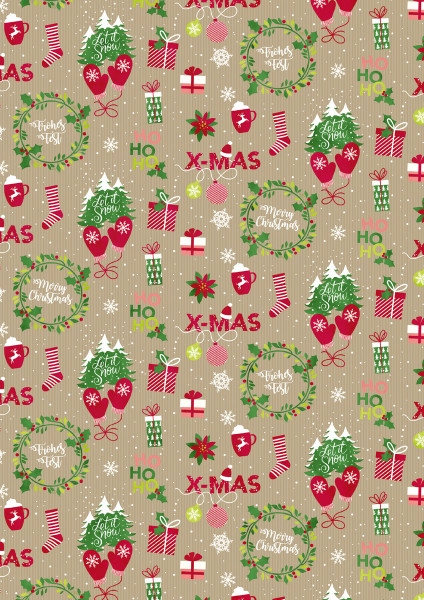 3er Pack Kreativpapiere beidseitig, Weihnachten