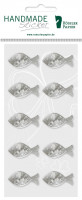 Zehn silberne Fisch-Sticker mit Prägung Zehn silberne Fisch-Sticker mit Prägung